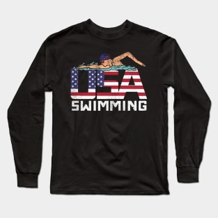 American Swimming Flag Swimmer Long Sleeve T-Shirt